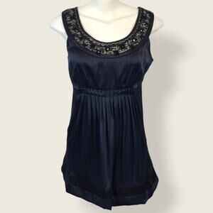 Kensie silk beaded blouse. Navy & black sz 8